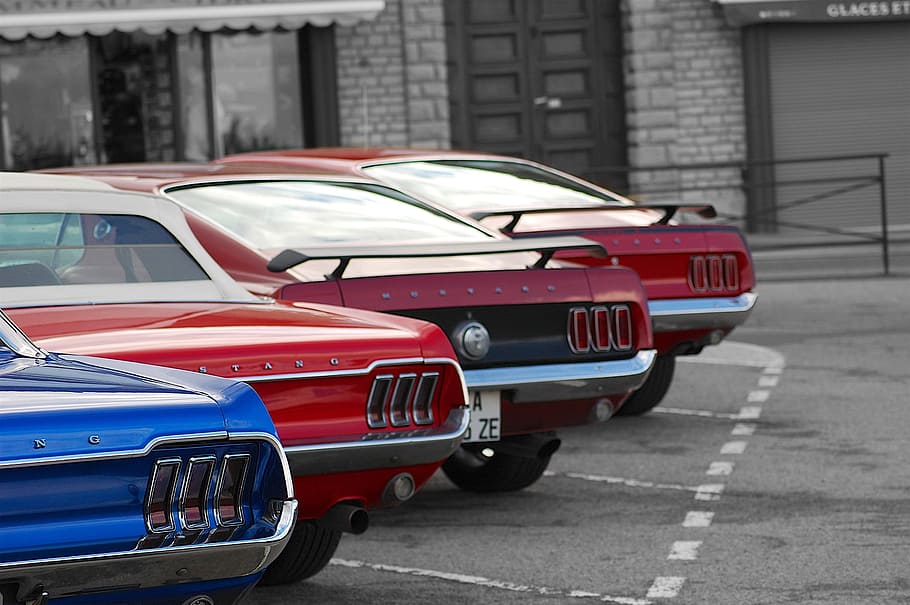 Mustang Tails, Mustang, Tails, American muscle cars, automóvil, transporte, ley, ciudad, anticuado, exterior del edificio
