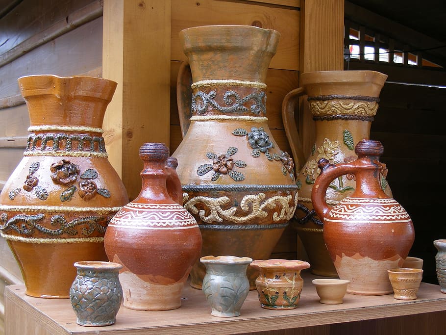 cerâmica, argila, artesãos, povo, gorj, jarros, pintado, panelas, romênia, târgu jiu