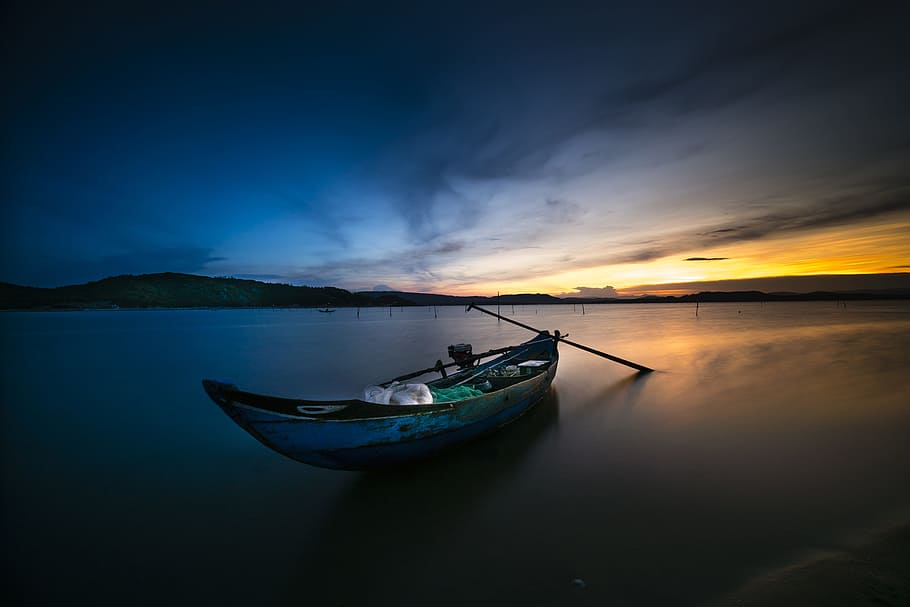 canoe, body, water, golden, hour, lonely, feeling, wait, tranquility, soul