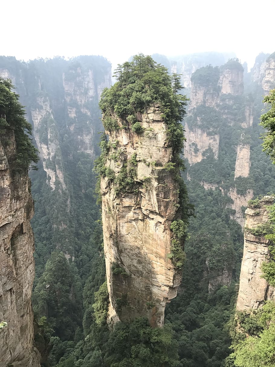 zhangjiajie, mountain, tall, high, rock, stone, tree, plant, scenics - nature, tranquil scene