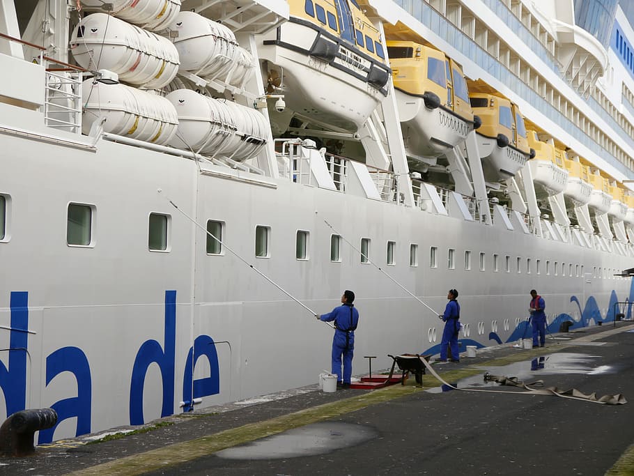 Aida, Port, Cruise Ship, ship, passenger ship, clean, care, maintain, water, full length