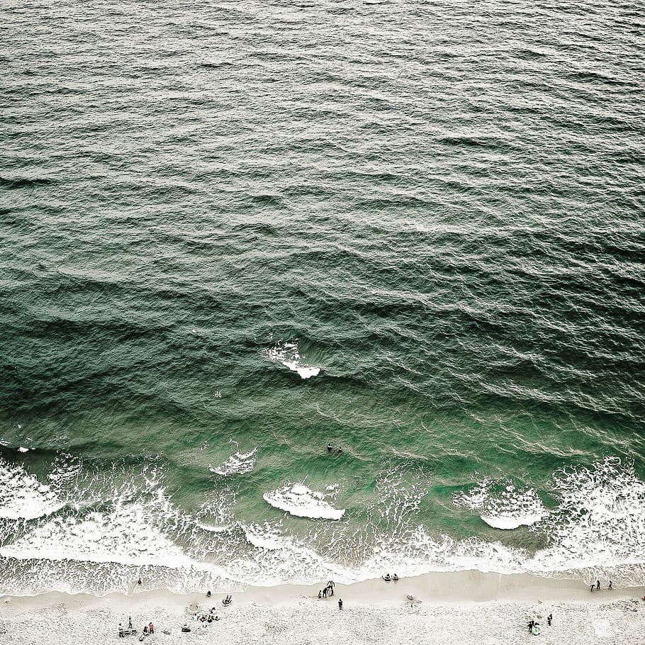 aerial, photography, seashore, green, calm, body, water, daytime, sea, ocean