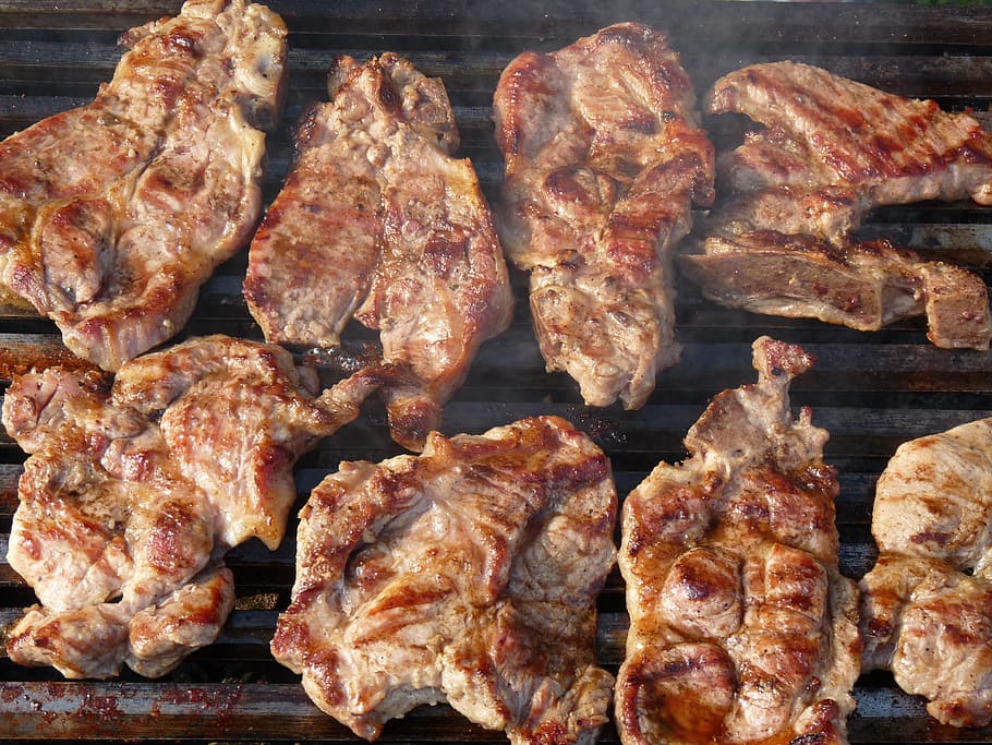 豚肉のグリル, グリル, 豚肉, 肉, 食品, バーベキュー, ステーキ, 牛肉, 火, おいしい