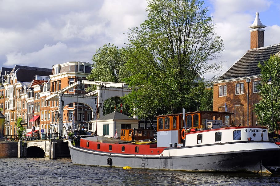 barge, houseboat, boat, ship, canal, amsterdam, netherlands, holland, europe, nautical vessel