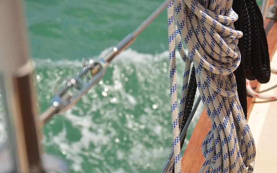 white, blue, rope, utility, cors, sailing boat, water, boating, yacht, detail