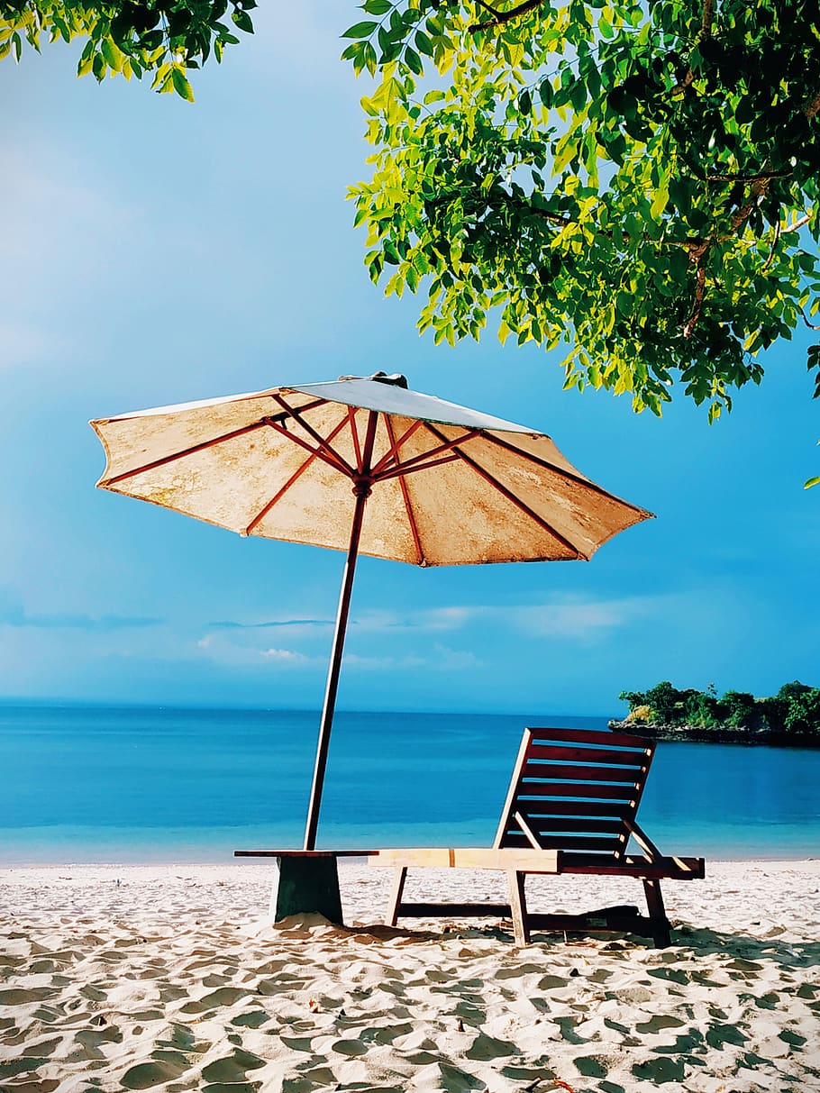 pantai, musim panas, liburan, indah, air, tanah, laut, langit, kursi, keindahan di alam