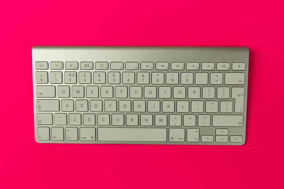 apel, nirkabel, keyboard, pink, latar belakang, keyboard nirkabel Apple, teknologi, bisnis, komputer, kantor