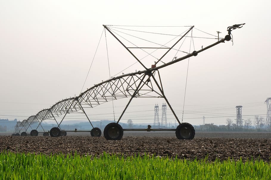 selective, focus photography, brown, metal, stand, cable, agriculture, watering, water, irrigation