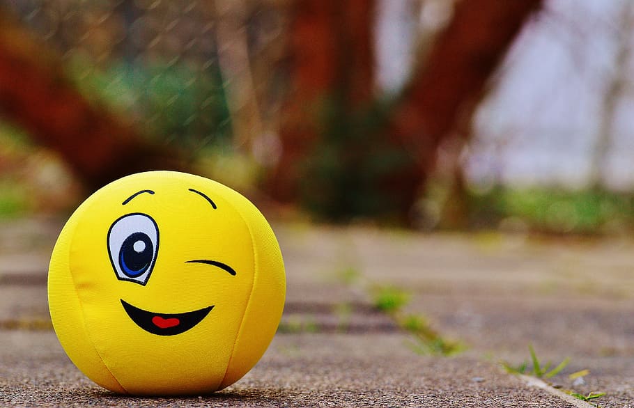 emoji, plush, toy, ground, smiley, wink, funny, yellow, sweet, cute
