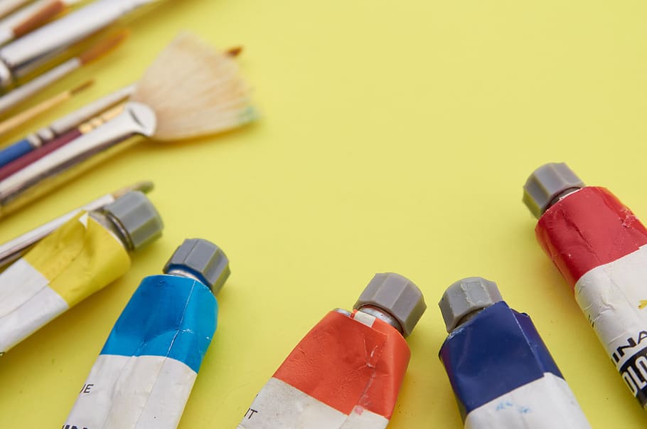 paint, tube, art, color, brush, painter, cap, equipment, background, creative