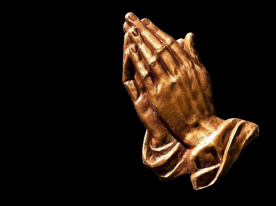 closeup, brass-colored, praying, hands figurine, praying hands, faith, hope, religion, pray, folded