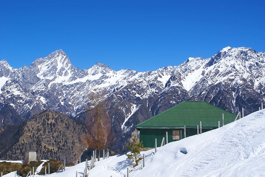 background, landscape, mountains, hills, blue, sky, clear, white, snow, auli