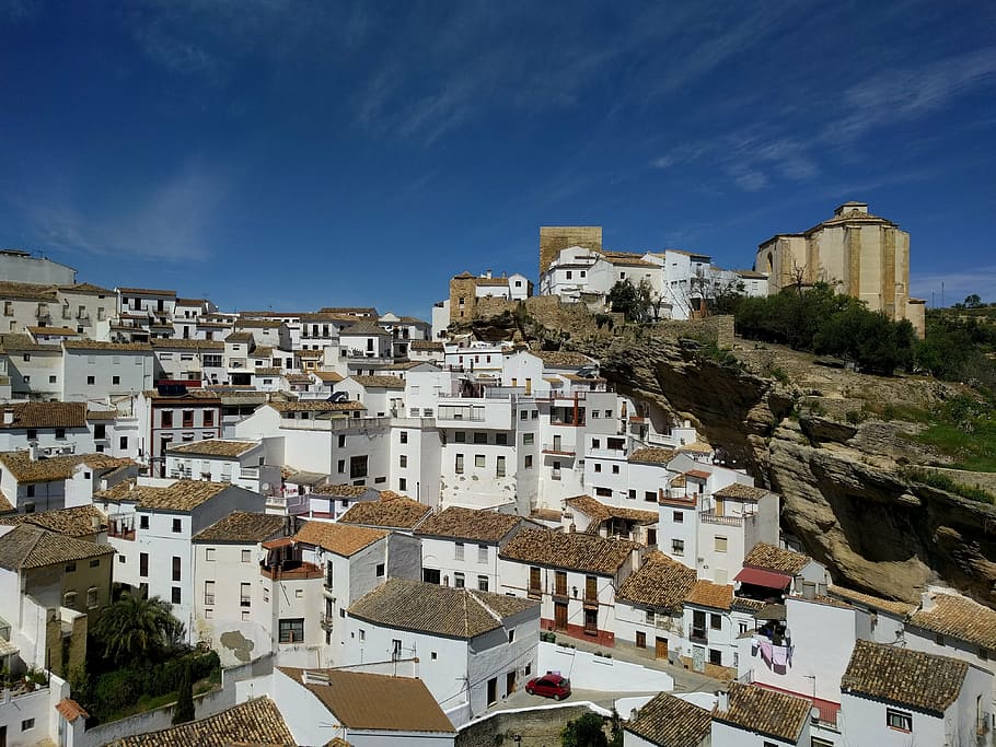 setenil de las bodegas, people, andalusia, spain, setenil, white houses, tourism, architecture, building exterior, city
