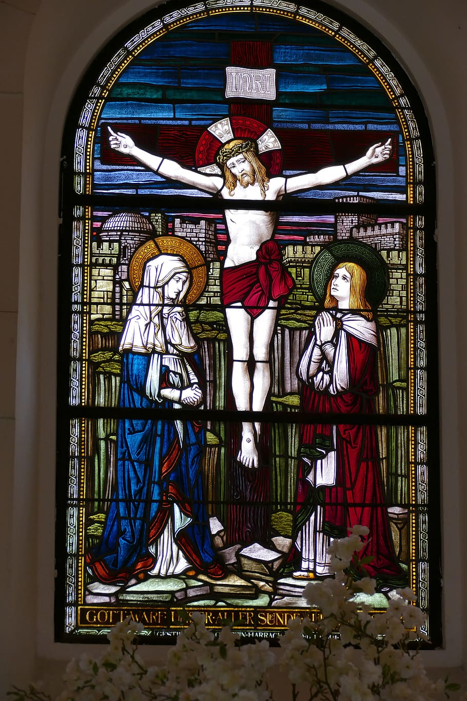 crucifix glass decor, window, church, church window, stained glass, italy, stained glass window, bible, christianity, crucifixion