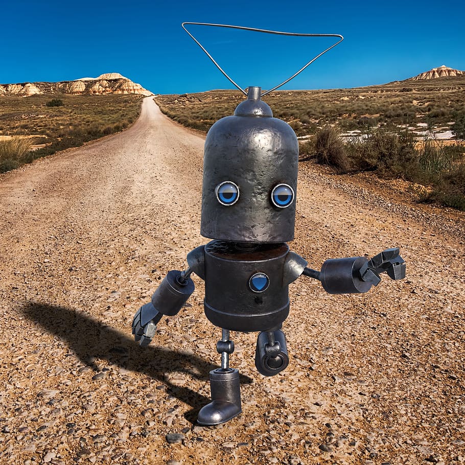 robot, antena, paisaje, correr, carretera, tecnología, máquina, ciencia ficción, cyborg, android