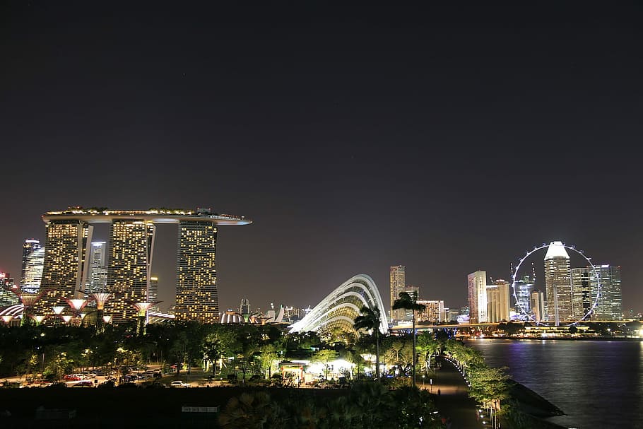 marina bay sands, noturno, Singapura, noite, paisagem urbana, famoso lugar, horizonte urbano, arquitetura, cena urbana, ponte - estrutura sintética