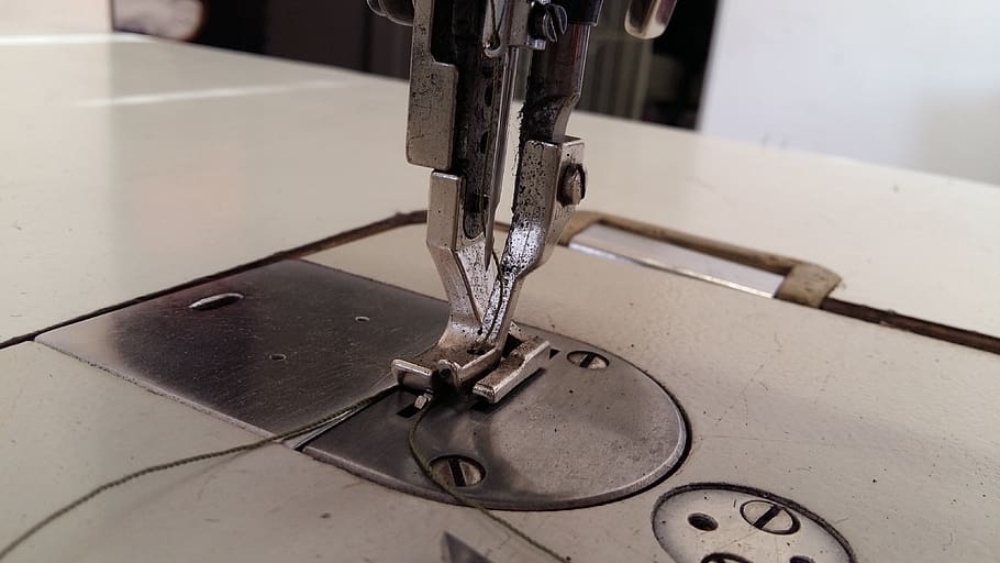 industrial, sewing, machine, foot, metal, indoors, close-up, sewing machine, machinery, industry