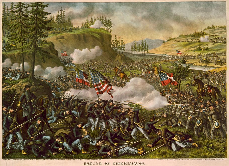batalha, americana, civil, guerra, batalha de Chickamauga, guerra civil americana, combate, fotos, ilustrativo, domínio público