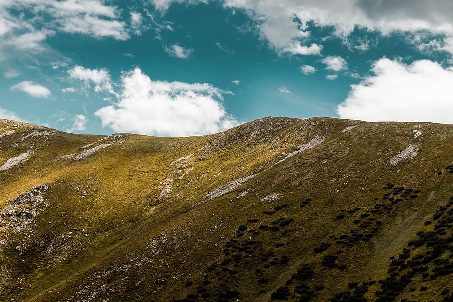 Detail, mountain, ridge, blue, sky, adventure, beautiful, clouds, europe, grass