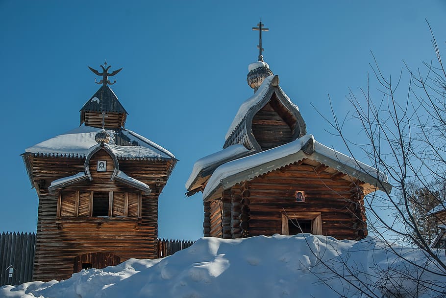 lake baikal, irkutsk, chapel, snow, architecture, winter, cold temperature, built structure, religion, place of worship