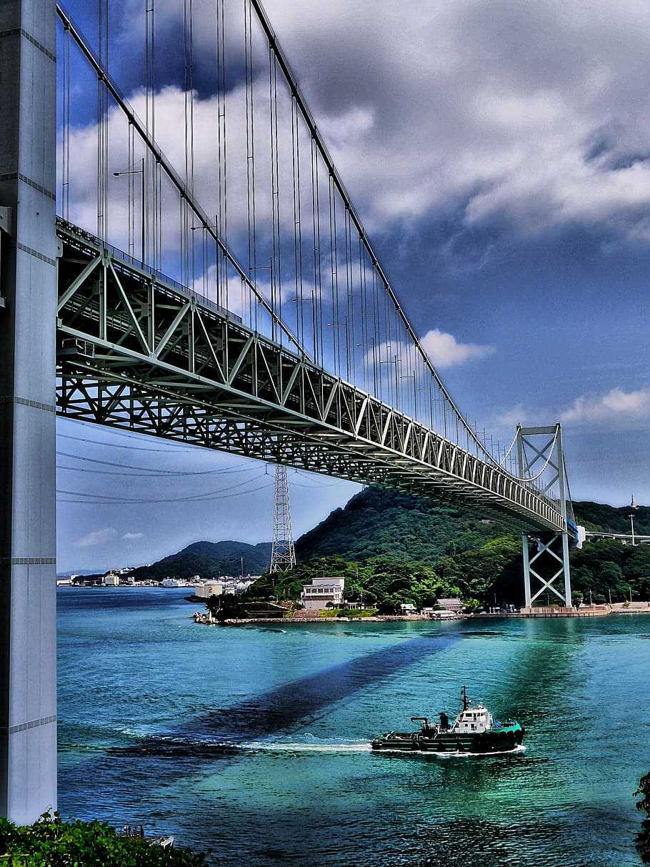 Bridge, Japan, Shimonoseki, Ship, Sea, landscape, bridge - man made structure, connection, transportation, built structure