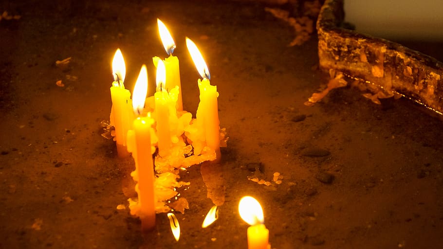 candle, wax, lit, prayer, church, sacrificial lights, meditation, candlelight, flame, spirituality