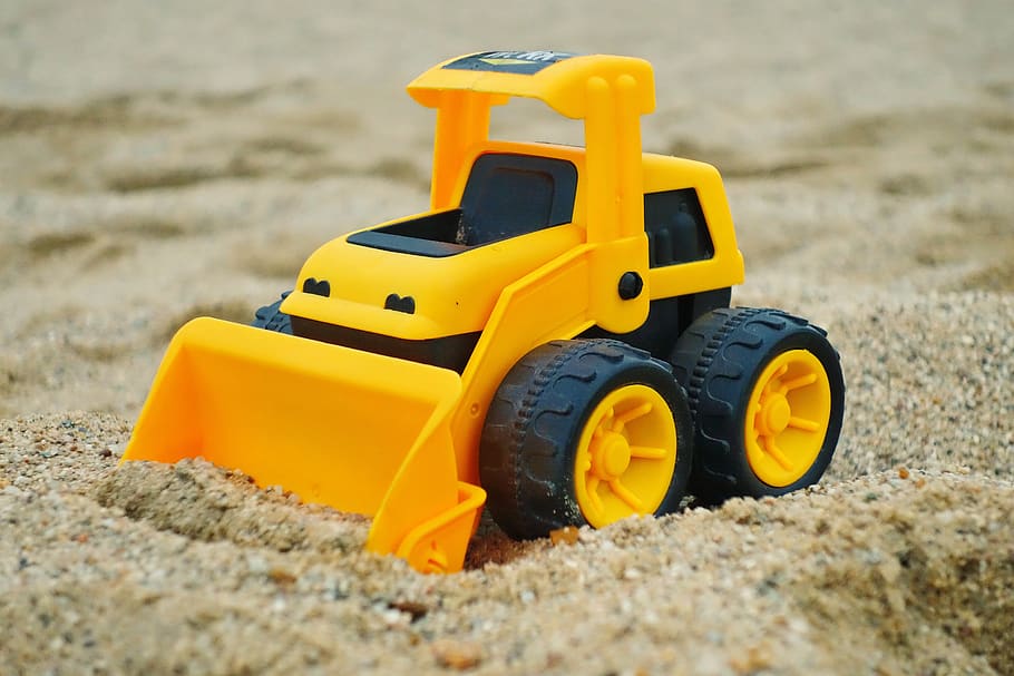 excavators, toys, child, sand, beach, sand box, sand pit, play, site, children
