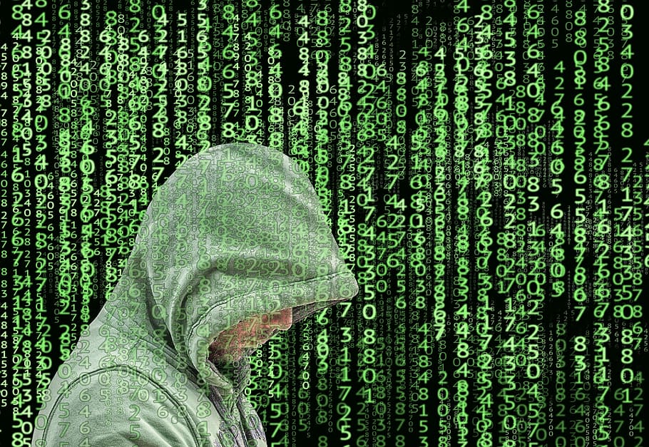 homem, vestindo, verde, capuz, segurança cibernética, hacker, online, proteger, segurança, computador