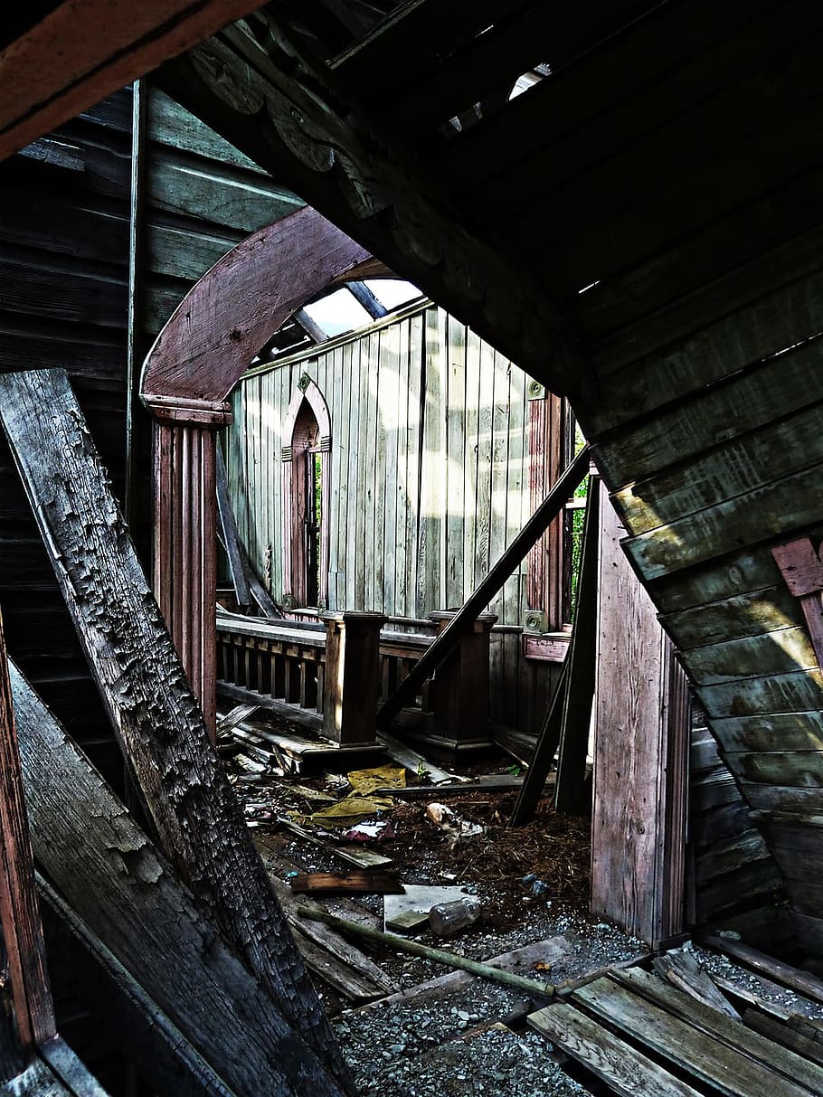 Gereja, Inside, Ruin, Rusak, Warisan, bangunan, kayu, ditinggalkan, kehancuran, rumah