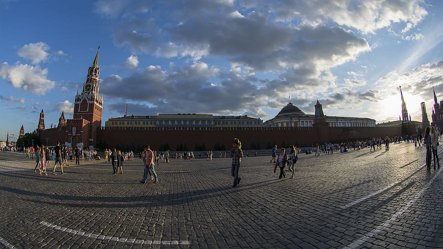 Kremlin, Red Square, Russia, the kremlin, moscow, spasskaya tower, clouds, architecture, fortress, area
