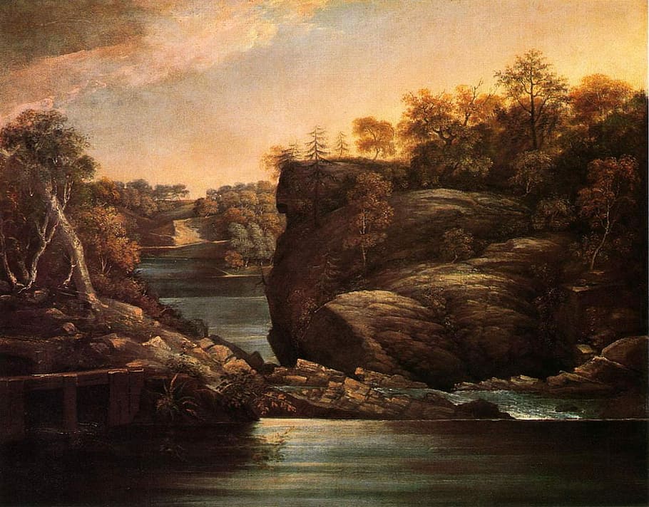 landscape, dusk, Norwich, Falls, Connecticut, photos, landscapes, norwich falls, painting, public domain