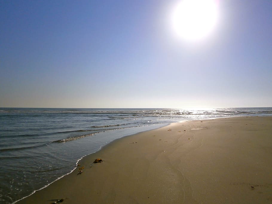 praia, areia, sol, mar, férias, ampla, horizonte, verão, água, pôr do sol