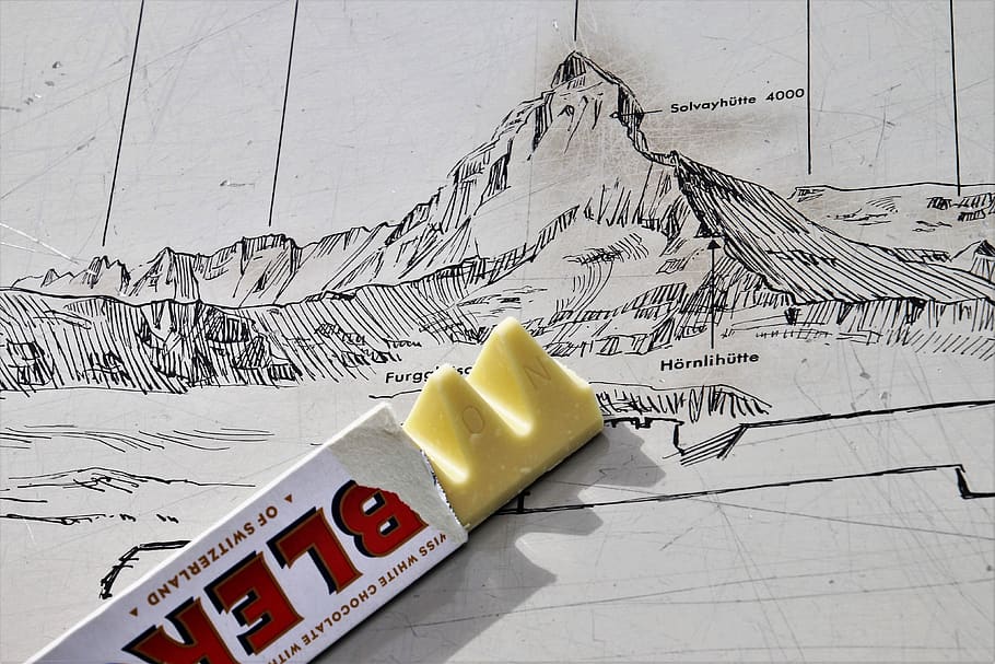 chocolate, an array of, map, tops, the alps, matterhorn, at the court of, travel, paper, textures
