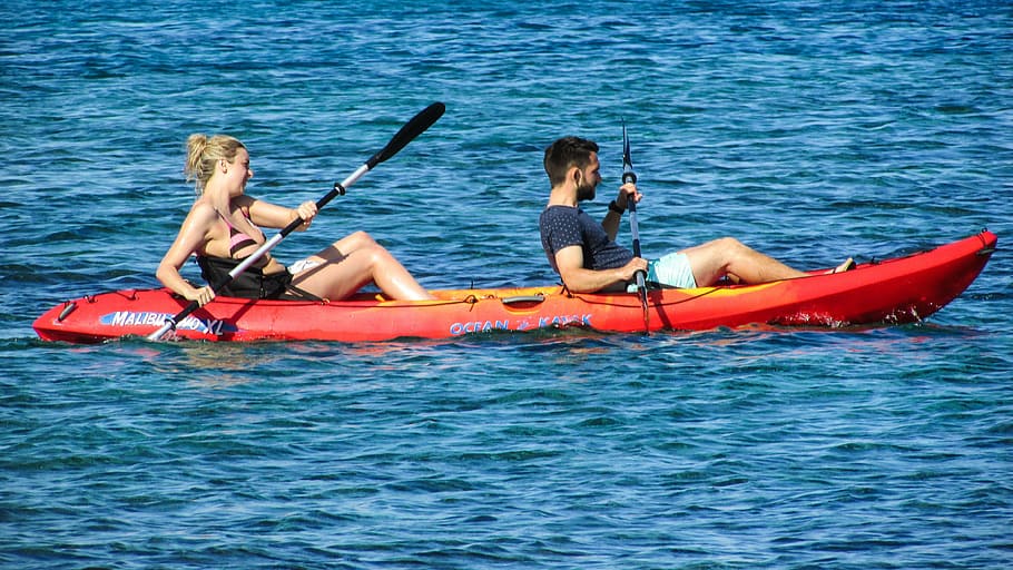 man, woman, kayak, daytime, canoe kayak, sport, water sport, activity, adventure, vacation