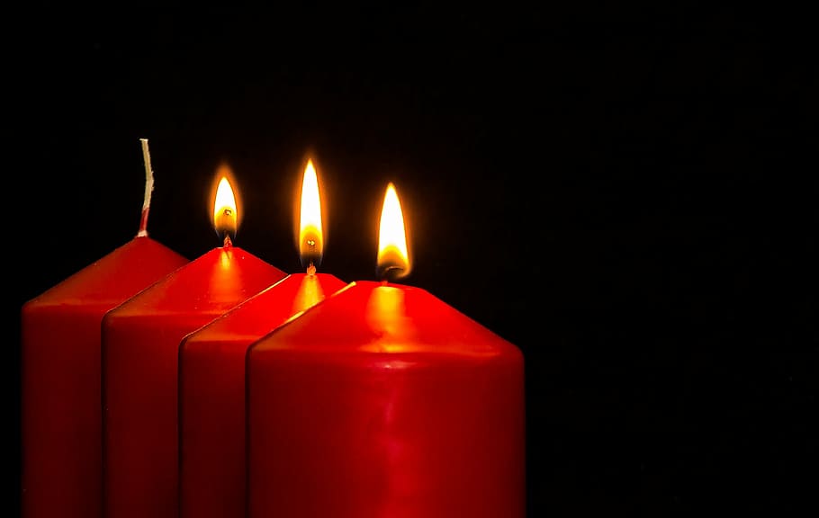 four, red, candles, lights, advent, 3 advent, advent candles, christmas jewelry, third candle, light