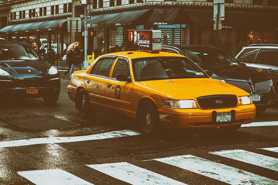 tembakan jalan, klasik, kuning, taksi, manhattan, baru, kota york, gambar, ditangkap, canon 5
