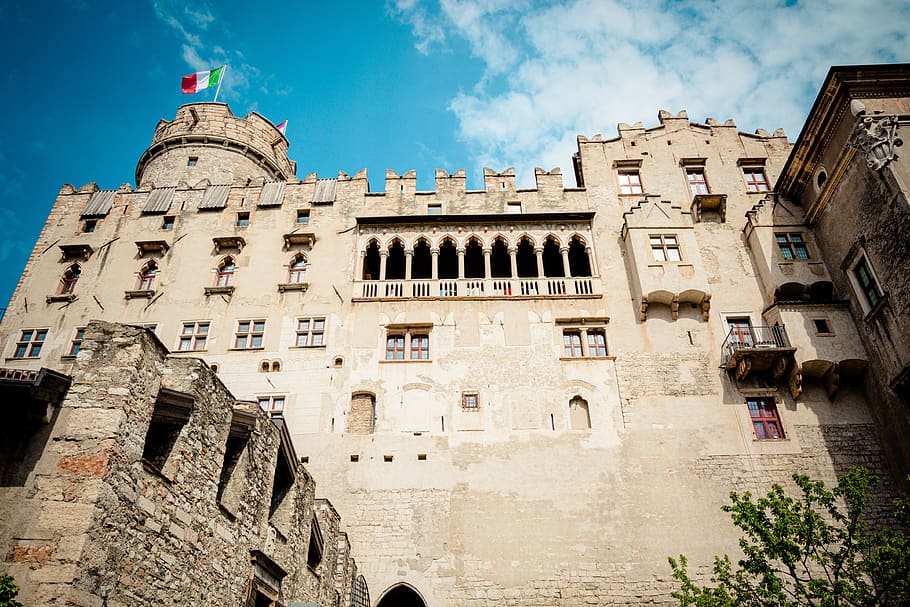 castello del buonconsiglio, trento, castle, building, castel, facade, castel vecchio, stone wall, architecture, fortress
