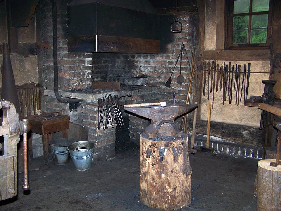 forge, anvil, fireplace, tool, metal, craft, workshop, iron, hammer, work