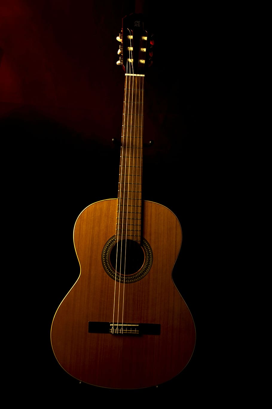 brown, acoustic, guitar, black, surface, music, spanish guitar, instrument, playing the guitar, string instrument