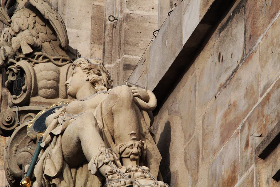 Nuremberg, figura de piedra, escultura, arte, figura, obra de arte, monumento, talla de roca, Baviera, arquitectura