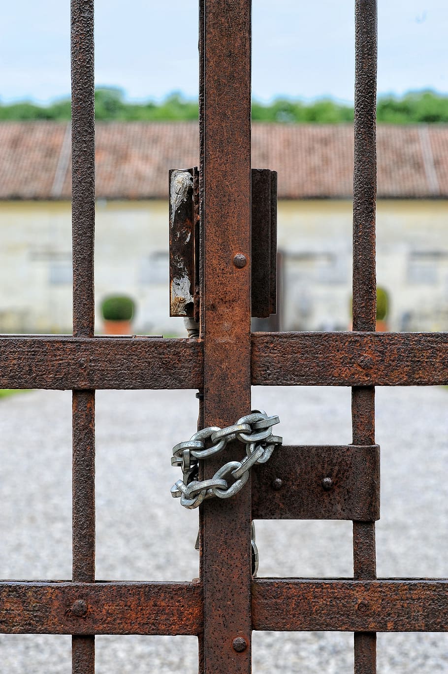 Gate, Chain, Texture, Iron, Rust, padlock, closed, color, paint, fence
