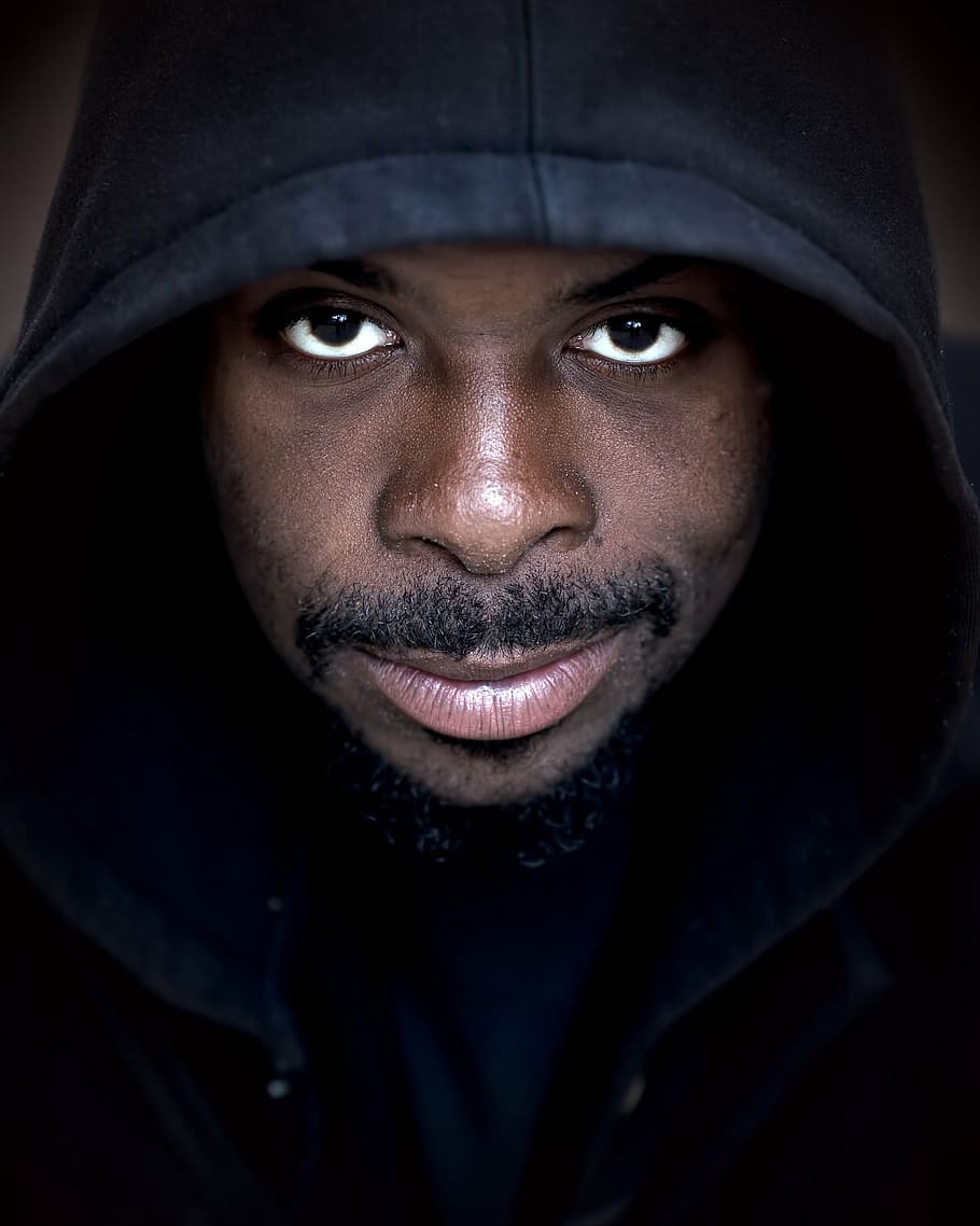 man, wears, black, hoodie, people, male, person, young, portrait, one