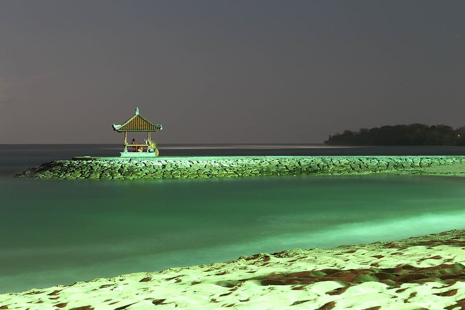 Playa, Noche, Bali, Indonesia, Arena, colores, naturaleza, cielo, agua, mar