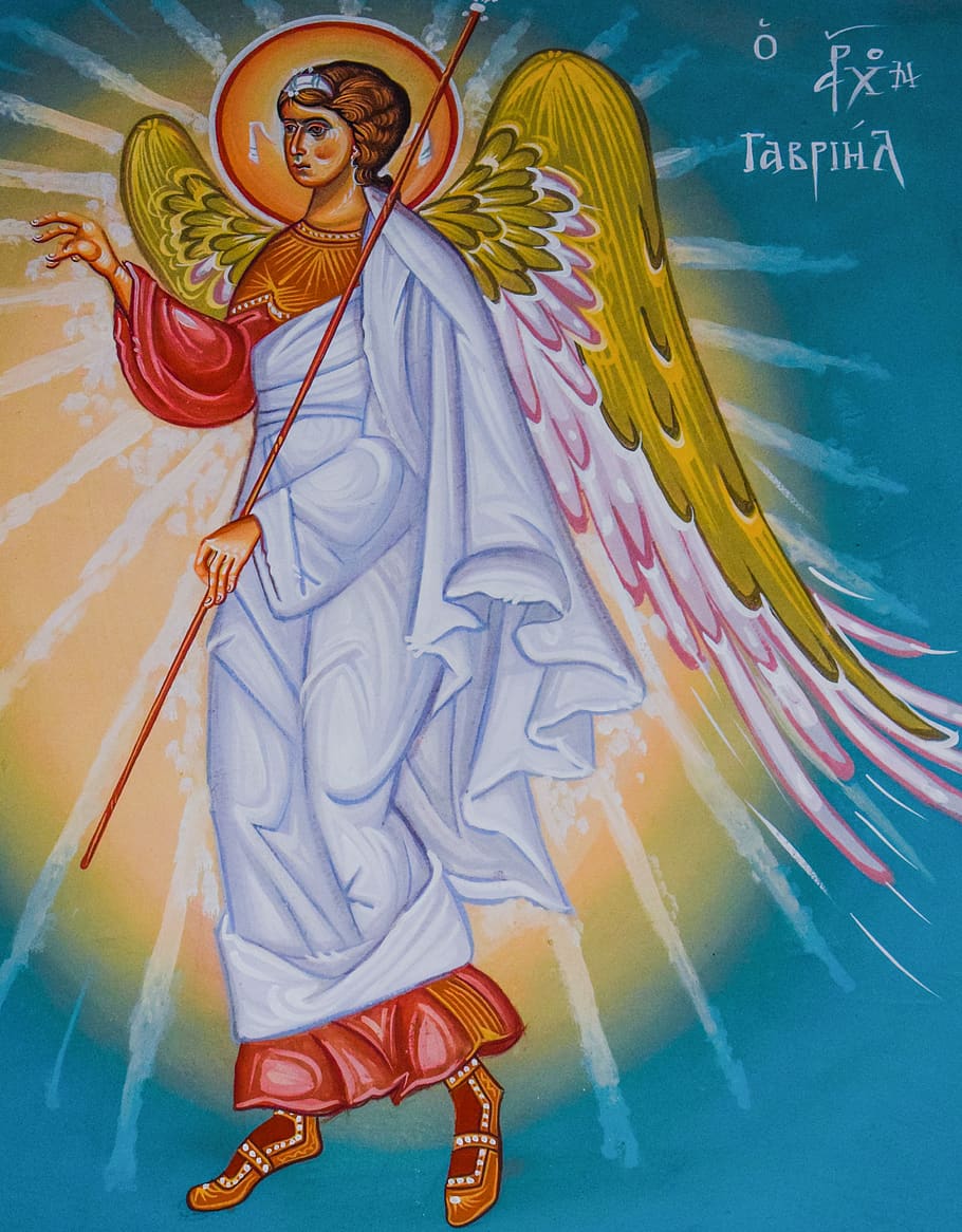 gabriel, archangel, angel, religion, church, iconography, painting, wall, orthodox, christianity