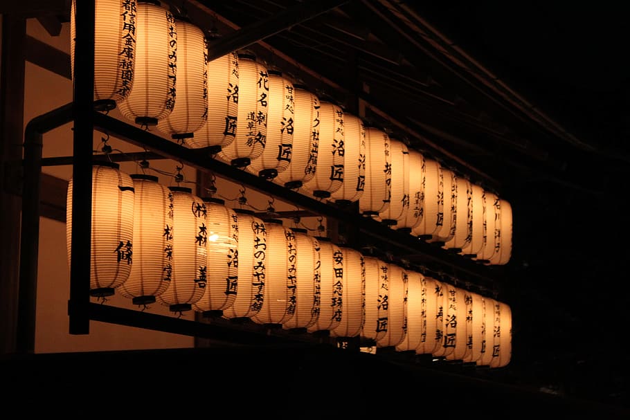 kodaiji, night, lanterns, luminaire, lighting, old lamp, wall lantern, indoors, low angle view, illuminated