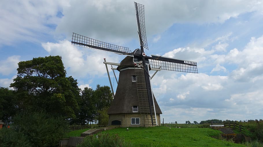 mill, wind mill, historic mill, historic building, mill blades, wicks, wooden wicks, dutch mill, dutch landscape, landscape