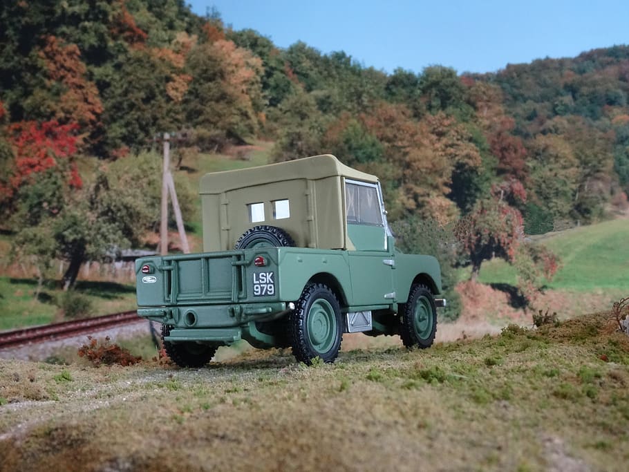 all terrain vehicle, land rover, oldtimer, offroad, historically, model, diorama, 4wd, all wheel drive, transportation
