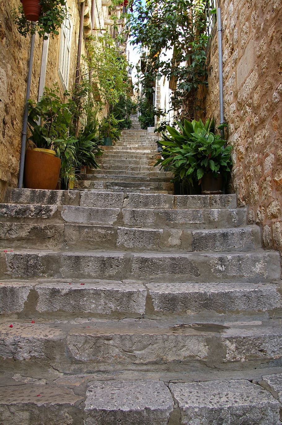 gray, concrete, stair, pants, stairs, dubrovnik, the old town, street, steps, architecture