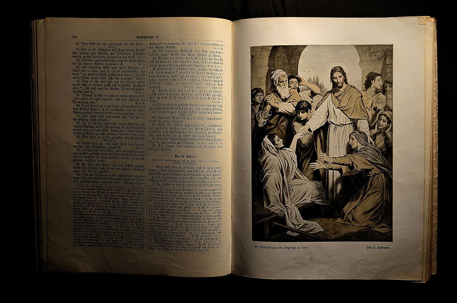 opened bible book, bible, book, god's words, holy scripture, faith, jesus, antiquarian, antiquariat, publication