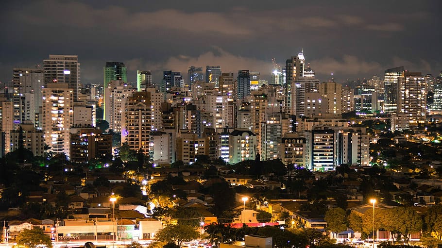 night time city skyline, Night time, City, Skyline, Sao Paulo, Brasil, cityscape, foto, metropolis, domain publik